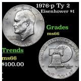 1976-p Ty 2 Eisenhower Dollar $1 Grades GEM+ Unc