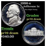 1986-s Proof Jefferson Nickel 5c GEM++ Proof Deep