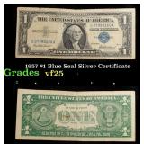 1957 $1 Blue Seal Silver Certificate Grades vf+