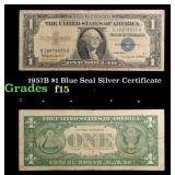 1957B $1 Blue Seal Silver Certificate Grades f+