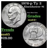 1976-p Ty 2 Eisenhower Dollar $1 Grades Choice+ Un