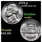 1974-p Jefferson Nickel 5c Grades GEM++ Unc