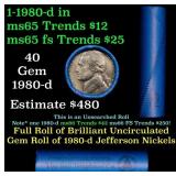 BU Shotgun Jefferson 5c roll, 1980-d 40 pcs Bank $