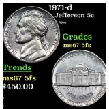 1971-d Jefferson Nickel 5c Grades GEM++ 5fs