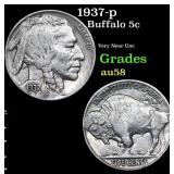 1937-p Buffalo Nickel 5c Grades Choice AU/BU Slide