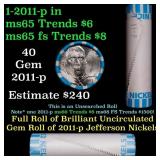 BU Shotgun Jefferson 5c roll, 2011-p 40 pcs Bank $