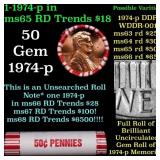 BU Shotgun Lincoln 1c roll, 1974-p 50 pcs Bank Wra