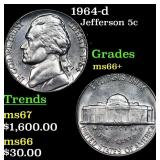 1964-d Jefferson Nickel 5c Grades GEM++ Unc