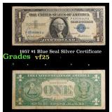 1957 $1 Blue Seal Silver Certificate Grades vf+