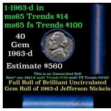 BU Shotgun Jefferson 5c roll, 1963-d 40 pcs Bank $