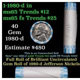 BU Shotgun Jefferson 5c roll, 1980-d 40 pcs Bank $