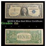 1957B $1 Blue Seal Silver Certificate Grades f+