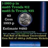 BU Shotgun Jefferson 5c roll, 1993-p 40 pcs Bank $