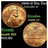 1960-d Sm Date Lincoln Cent 1c Grades GEM+ Unc RD
