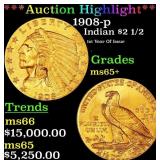 ***Major Highlight*** 1908-p Gold Indian Quarter E