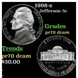 1998-s Proof Jefferson Nickel 5c pr70 dcam SEGS
