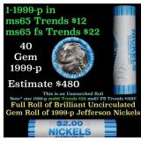 BU Shotgun Jefferson 5c roll, 1999-p 40 pcs Bank $