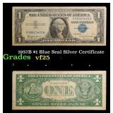 1957B $1 Blue Seal Silver Certificate Grades vf+