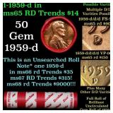 BU Shotgun Lincoln 1c roll, 1959-d 50 pcs Dunbar W