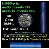 BU Shotgun Jefferson 5c roll, 1986-p 40 pcs Bank $