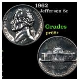 1962 Proof Jefferson Nickel 5c Grades GEM++ Proof