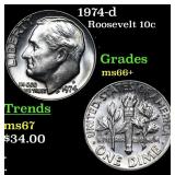 1974-d Roosevelt Dime 10c Grades GEM++ Unc
