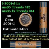 BU Shotgun Jefferson 5c roll, 2001-d 40 pcs Bank $