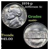 1974-p Jefferson Nickel 5c Grades GEM++ Unc