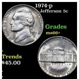 1974-p Jefferson Nickel 5c Grades GEM++ Unc