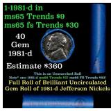 BU Shotgun Jefferson 5c roll, 1981-d 40 pcs Bank $