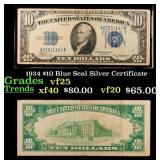 1934 $10 Blue Seal Silver Certificate Grades vf+
