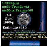 BU Shotgun Jefferson 5c roll, 1990-p 40 pcs Bank $