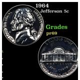 1964 Proof Jefferson Nickel 5c Grades GEM++ Proof