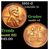 1951-d Lincoln Cent 1c Grades GEM+ Unc RD