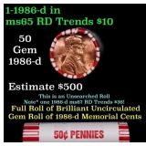 BU Shotgun Lincoln 1c roll, 1986-d 50 pcs Bank Wra