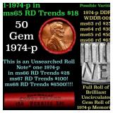 BU Shotgun Lincoln 1c roll, 1974-p 50 pcs Bank Wra