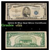 1953A $5 Blue Seal Silver Certificate Grades vf+