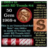 BU Shotgun Lincoln 1c roll, 1968-s 50 pcs Dunbar W