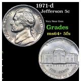 1971-d Jefferson Nickel 5c Grades Choice Unc+ 5fs