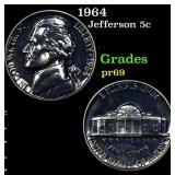 1964 Proof Jefferson Nickel 5c Grades GEM++ Proof