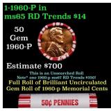 BU Shotgun Lincoln 1c roll, 1960-p 50 pcs Bank Wra