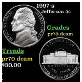 1997-s Proof Jefferson Nickel 5c pr70 dcam SEGS
