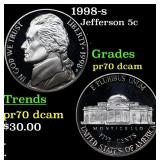 1998-s Proof Jefferson Nickel 5c pr70 dcam SEGS