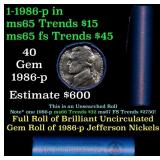 BU Shotgun Jefferson 5c roll, 1986-p 40 pcs Bank $