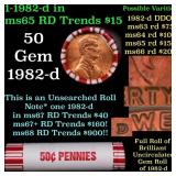 BU Shotgun Lincoln 1c roll, 1982-d 50 pcs Bank Wra