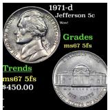 1971-d Jefferson Nickel 5c Grades GEM++ 5fs