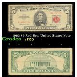 1963 $5 Red Seal United States Note Grades vf+
