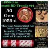 BU Shotgun Lincoln 1c roll, 1959-d 50 pcs Dunbar W