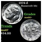 1974-d Roosevelt Dime 10c Grades GEM++ Unc
