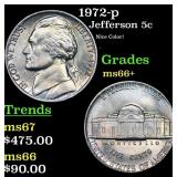 1972-p Jefferson Nickel 5c Grades GEM++ Unc
